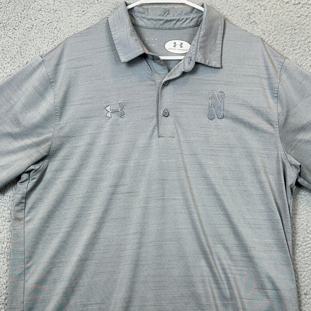 Northwestern Wildcats Under Armour Polo Shirt Men XL HeatGear Grey NCAA Football